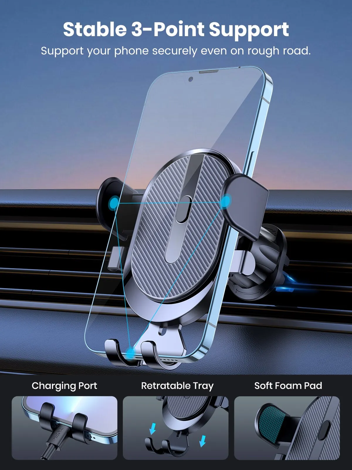 Universal Gravity Phone Holder with Hook Clip Car Air Vent Car Mount 360 Degrees Rotation Universal Cell Phone Mount GPS Support