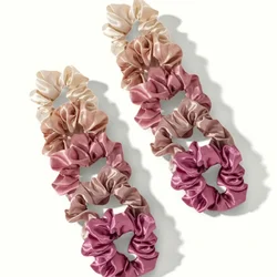 12 - Piece Satin Hair Scrunchies Set - Solid Color Collection (PJ079 - 10PCS - PINK)