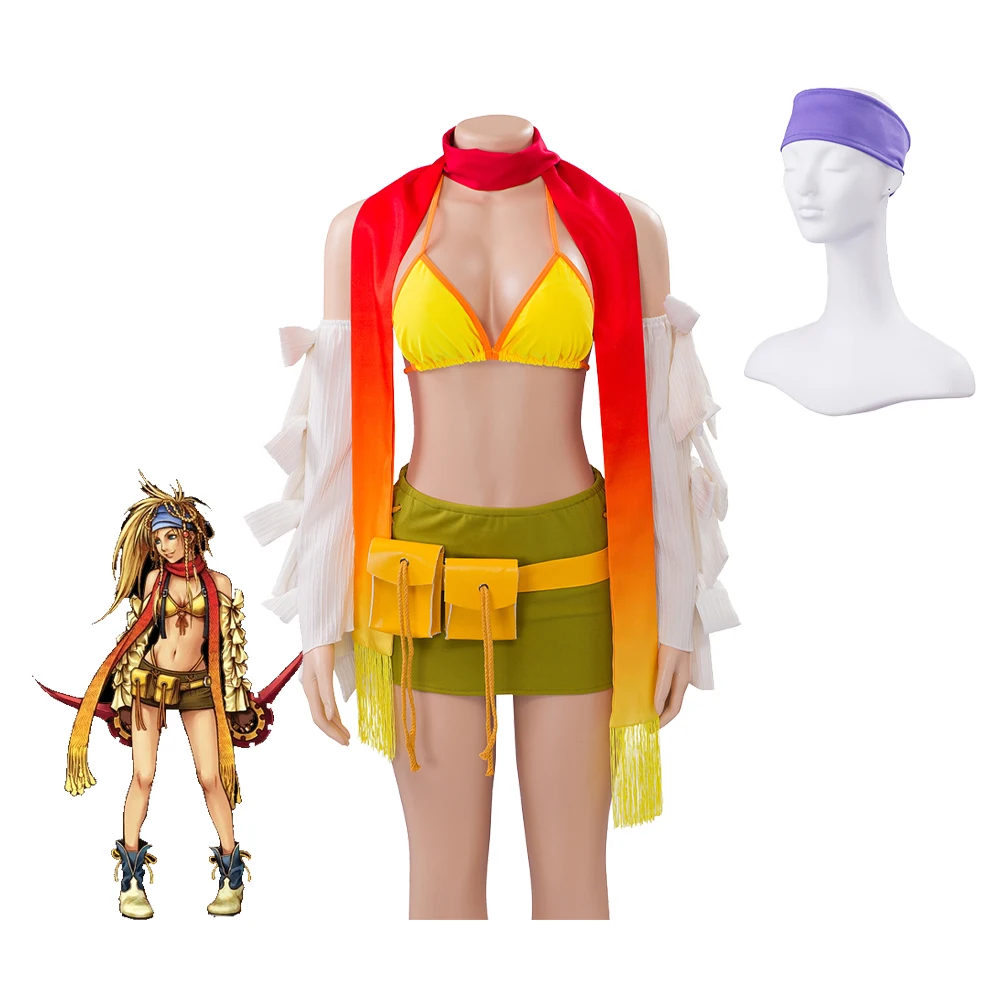 

Final Fantasy Xii Rikku Cosplay Costume Sexy Top Halter Neck Bikini Skirt Full Set Halloween Carnival Outfits