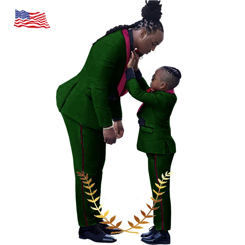 White Men's Boys Suit 2 Piece Floral Jacket Pants Wedding Groom Tuxedo Flower Boy Clothing Parent-Child Wear