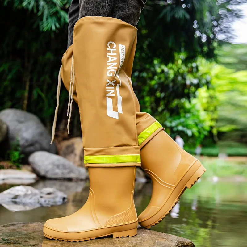 Bottes de pluie homme hautes imperméables anti-dérapantes couple pêche extérieur - Chaussures pêche homme