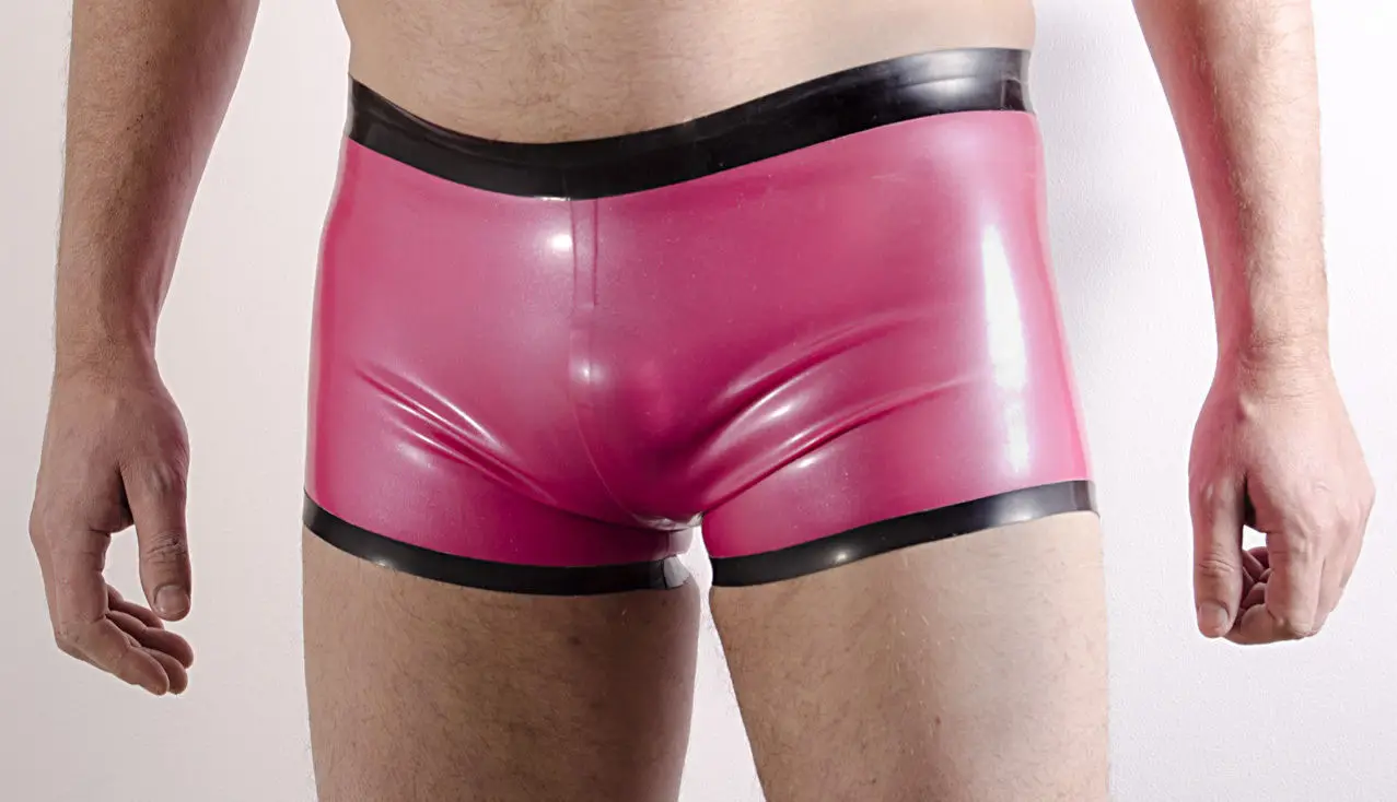 

100% Pure Latex Rubber Boxer Handsome Schwarz&Pink shorts Pants Halloween XS-XXL