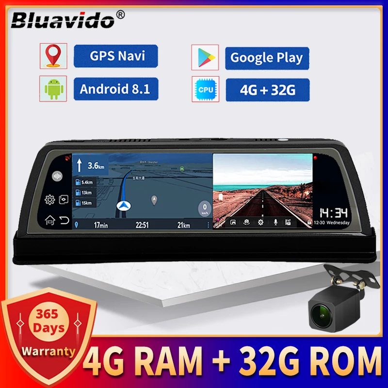 

Bluavido 4G Android Video Recorder 10" IPS Car Dashboard Camera GPS Navigation 1080P Dual Lens DVR ADAS WiFi Remote Surveillance