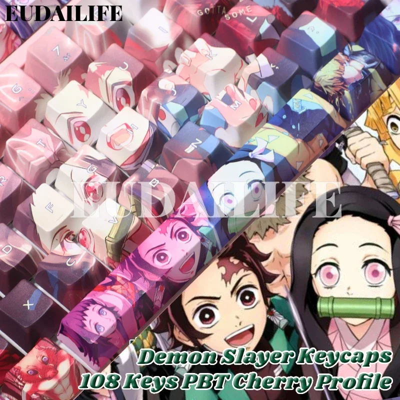 

Anime Tanjirou Nezuko 108 Key Caps PBT DYE Sublimation Cherry MX Cross Axis Switch Anime Keycap Mechanical Keyboard Gaming Gift