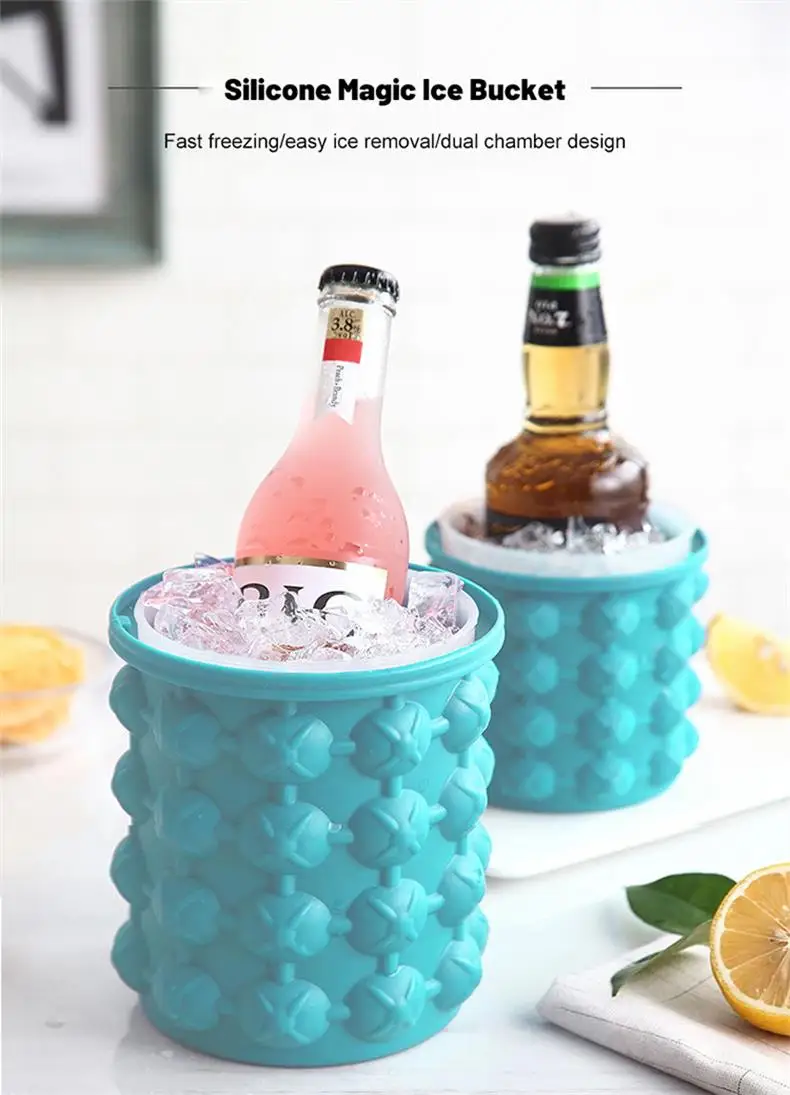 Portable 2 in 1 Large Silicone Ice Bucket Mold
