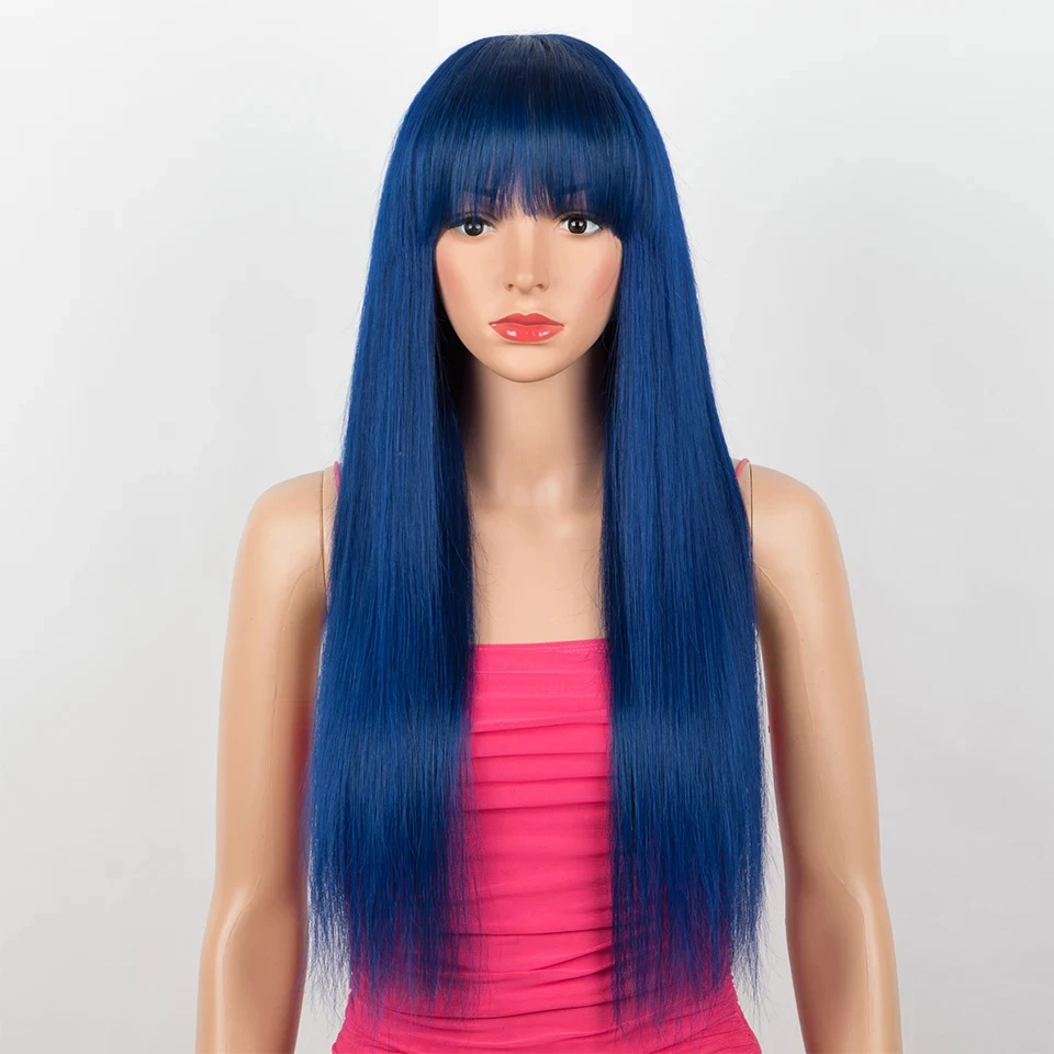 Blue Human Hair Bangs Custom Colored Clip In Bangs: Human Hair