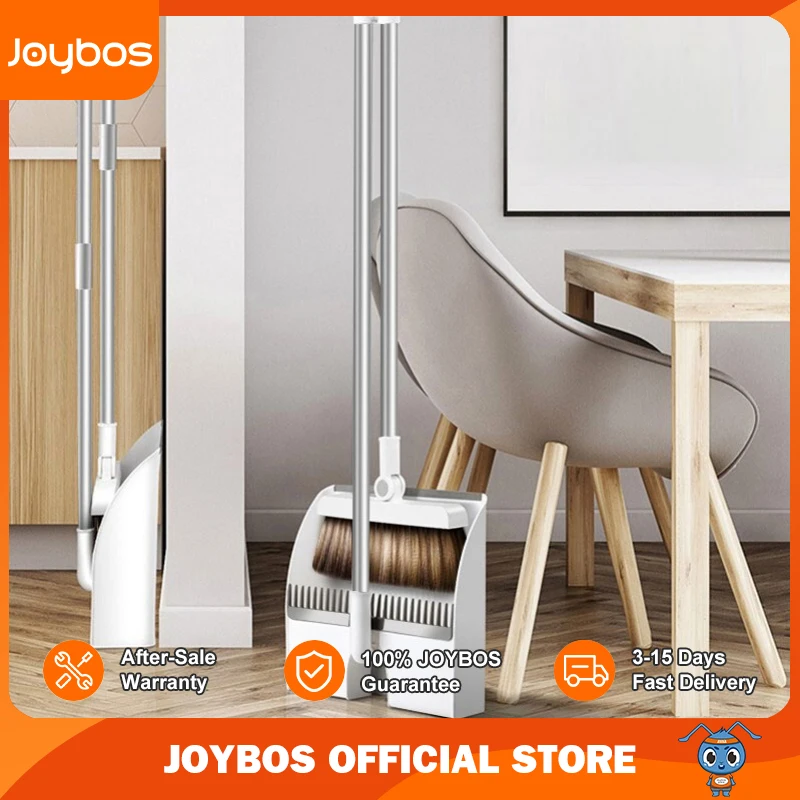 JOYBOS Home Windproof Floor Broom & Dustpan Set Stainless Upright Extendable Broomstick Floor Clean Brush Soft Comb Teeth JBS16