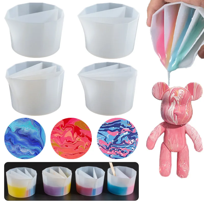 2/3/4/5 Grid Silicone Measuring Cup Split Cup Multi-cavity Mixed Color Split Cup DIY Epoxy Resin Jewelry Accessories Making Tool