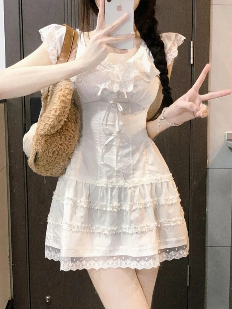 QWEEK Y2k Coquette White Lolita Sweet White Kwaii Cute Mini