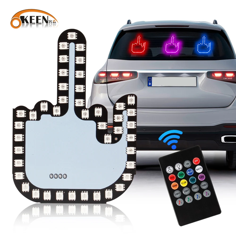 Okeen Led Car Finger Lights Rgb Funny Remote Usb Road Rage Signs Dito Medio Luminoso Glow Gesture Light Accessori Per Auto 12V