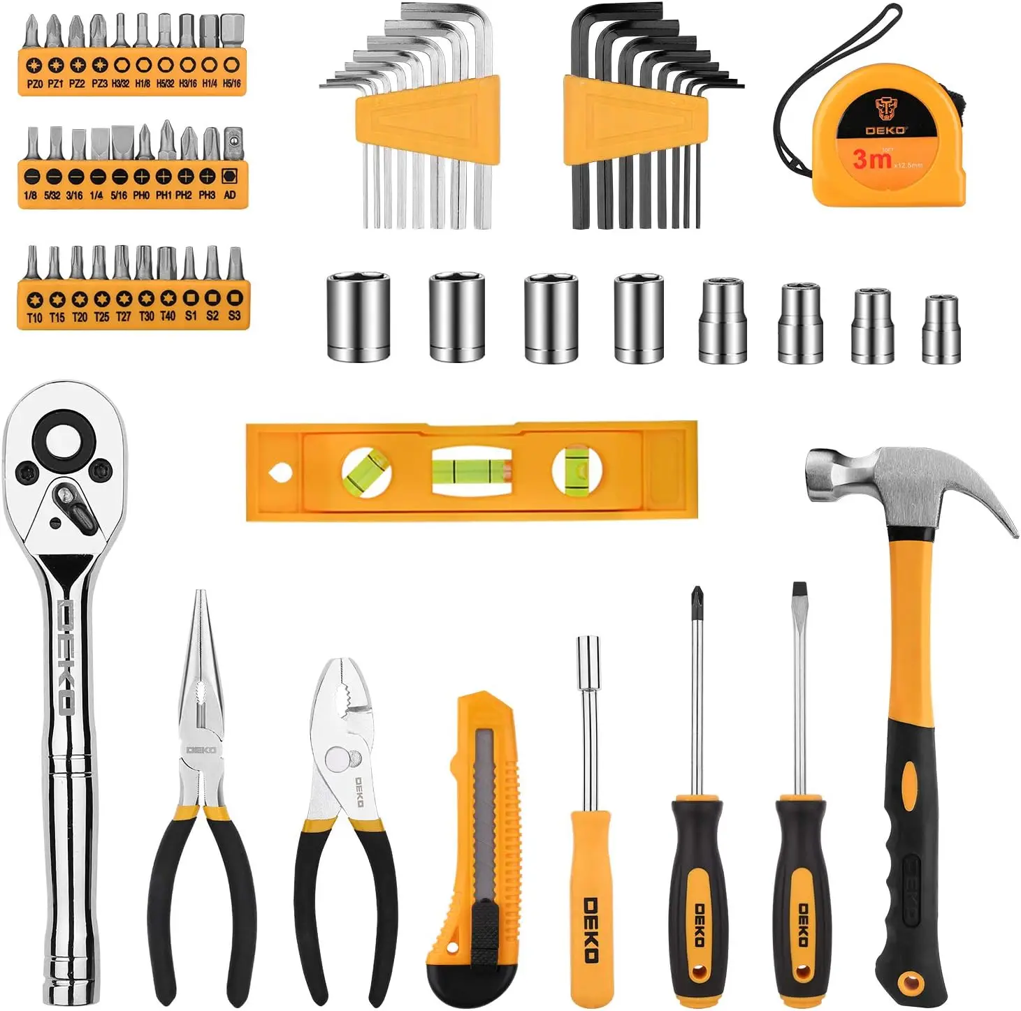 DEKO 65 Pieces Tool Set General Household Hand Tool Kit with Storage Case Plastic ToolBox
