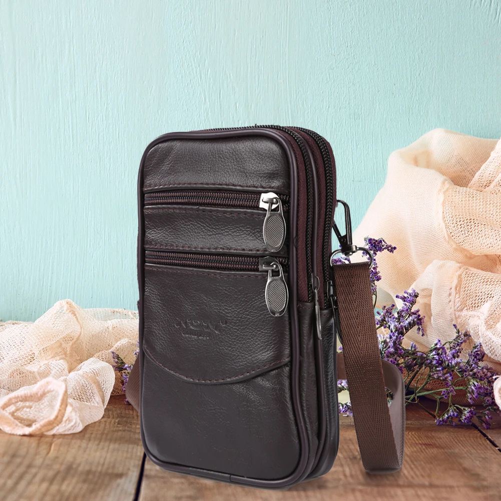 Fashion Slim Coin Pocket Phone Clutch Waist Bag Vintage Small Zipper Men Cow Leather Pure Color Fanny Packs