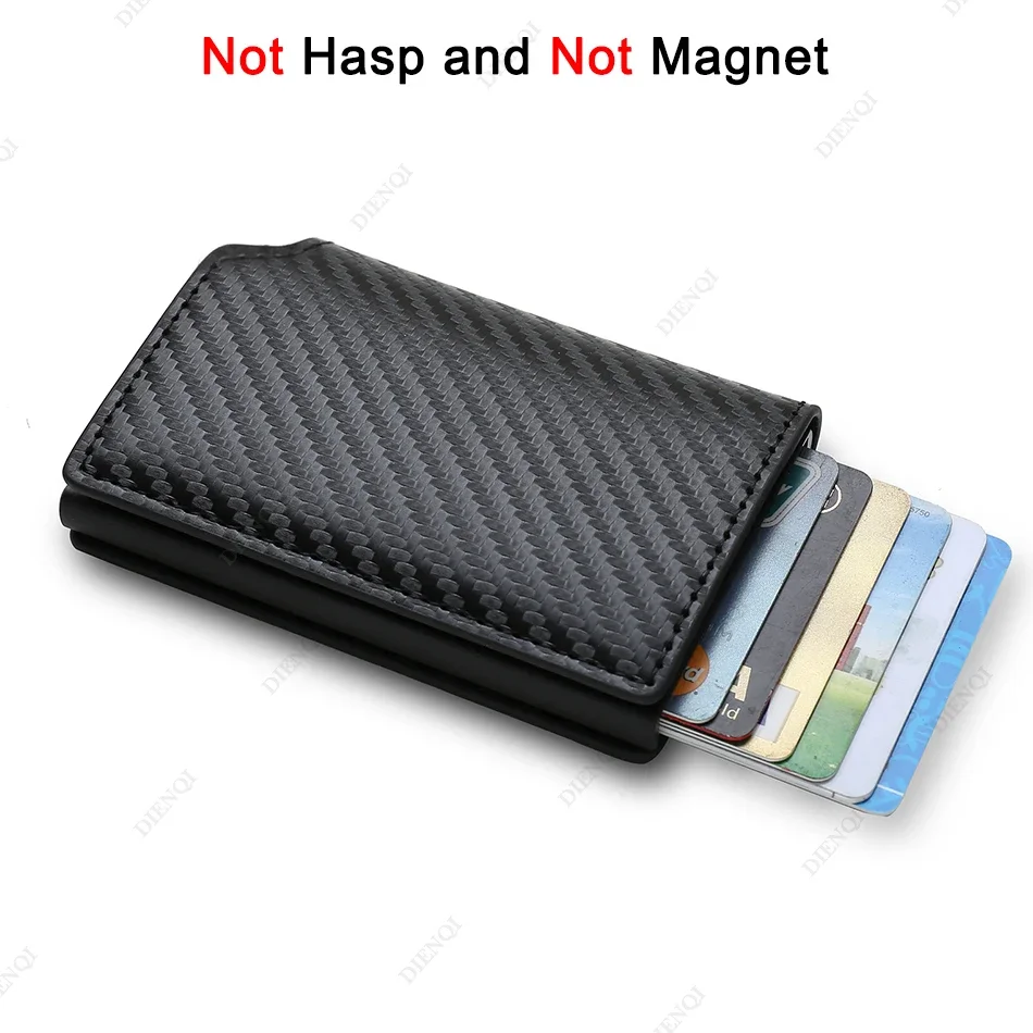 Cartera de aluminio Rfid para hombre, tarjeteros, monedero de fibra de carbono para hombre, cartera inteligente delgada de negocios, tarjetero de crédito, funda, soporte para notas