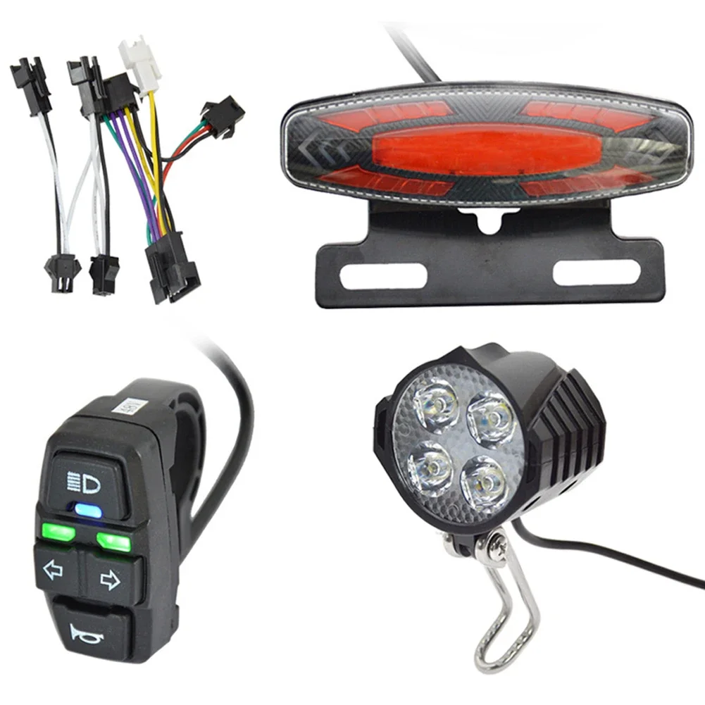 Luce Anteriore Con Clacson Per Bici/Scooter Elettrico - 2 In 1 LED Universale 12-72V, Materiale ABS