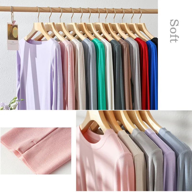 Autumn Women Mulberry Silk Tshirts Soft High Elastic Bottomed Shirt