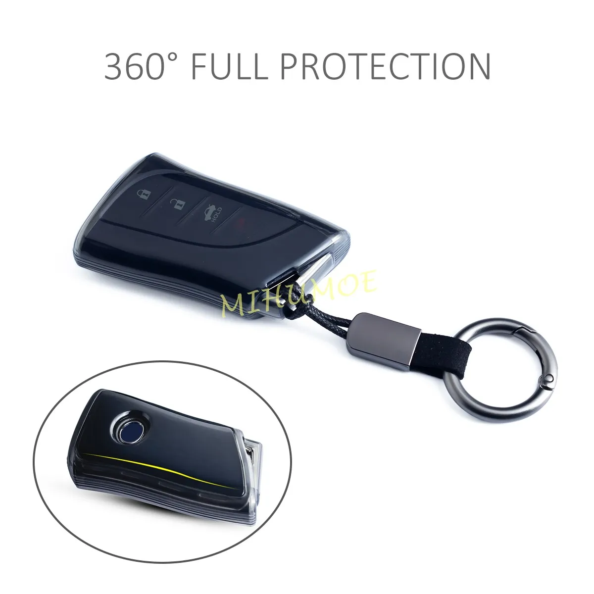 Sleek Black Transparent Car Key Fob Cover with Keychain Attachment