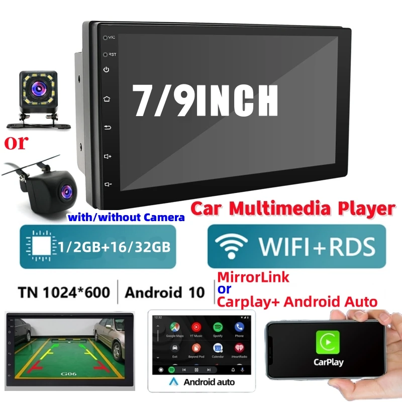 

7/9Inch Car Radio Android Multimedia Player GPS Navigation Stereo Autoradio WIFI Bluetooth Carplay with/no Camera 1/2GB +16/32GB