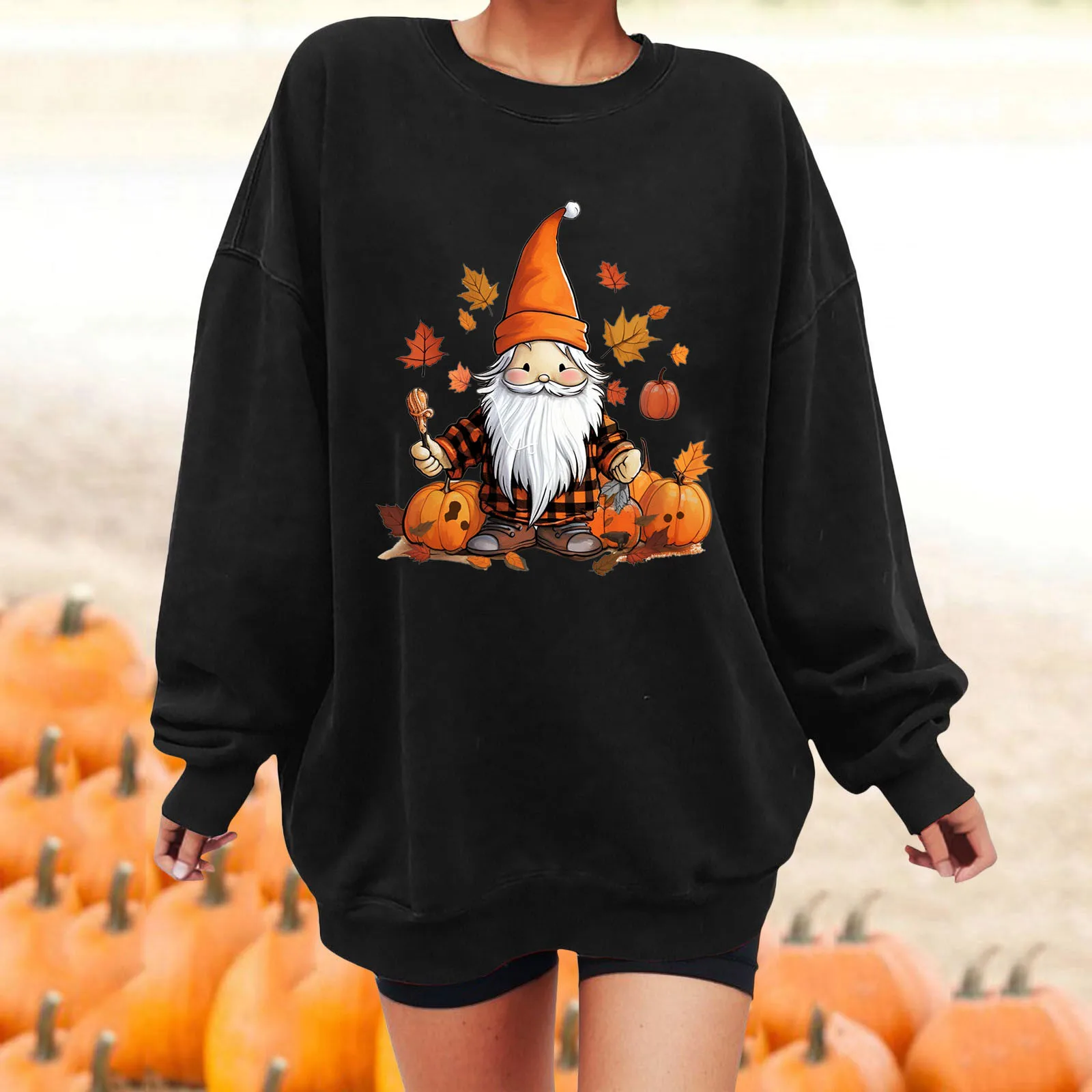 

Женский свитшот с милым принтом тыквы, повседневный топ на Хэллоуин с круглым вырезом и длинным рукавом, Свободный пуловер для дам на осень