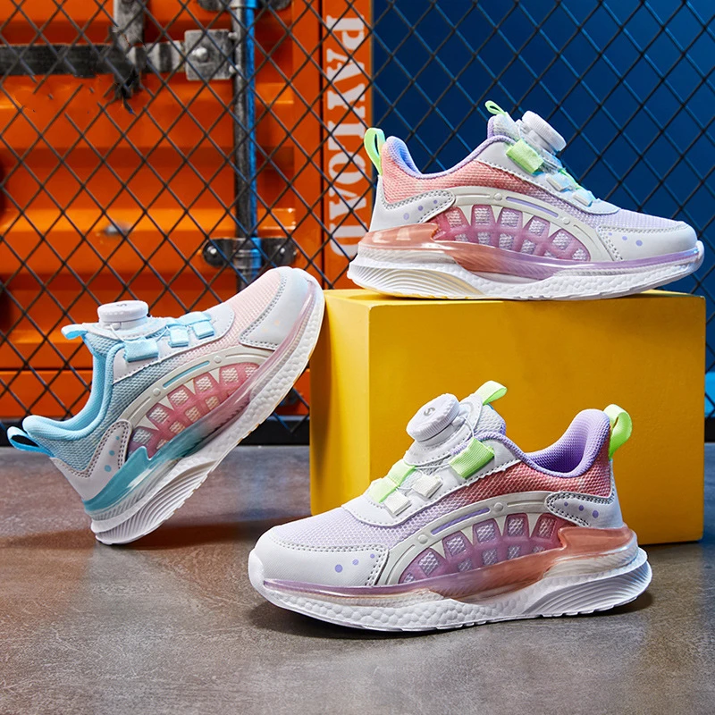 

New Spring Autumn Children Sport Shoes Boys Girls Casual Sneakers Breathable Flats Rotating Buckle Student Mesh Shoes Kids 2A