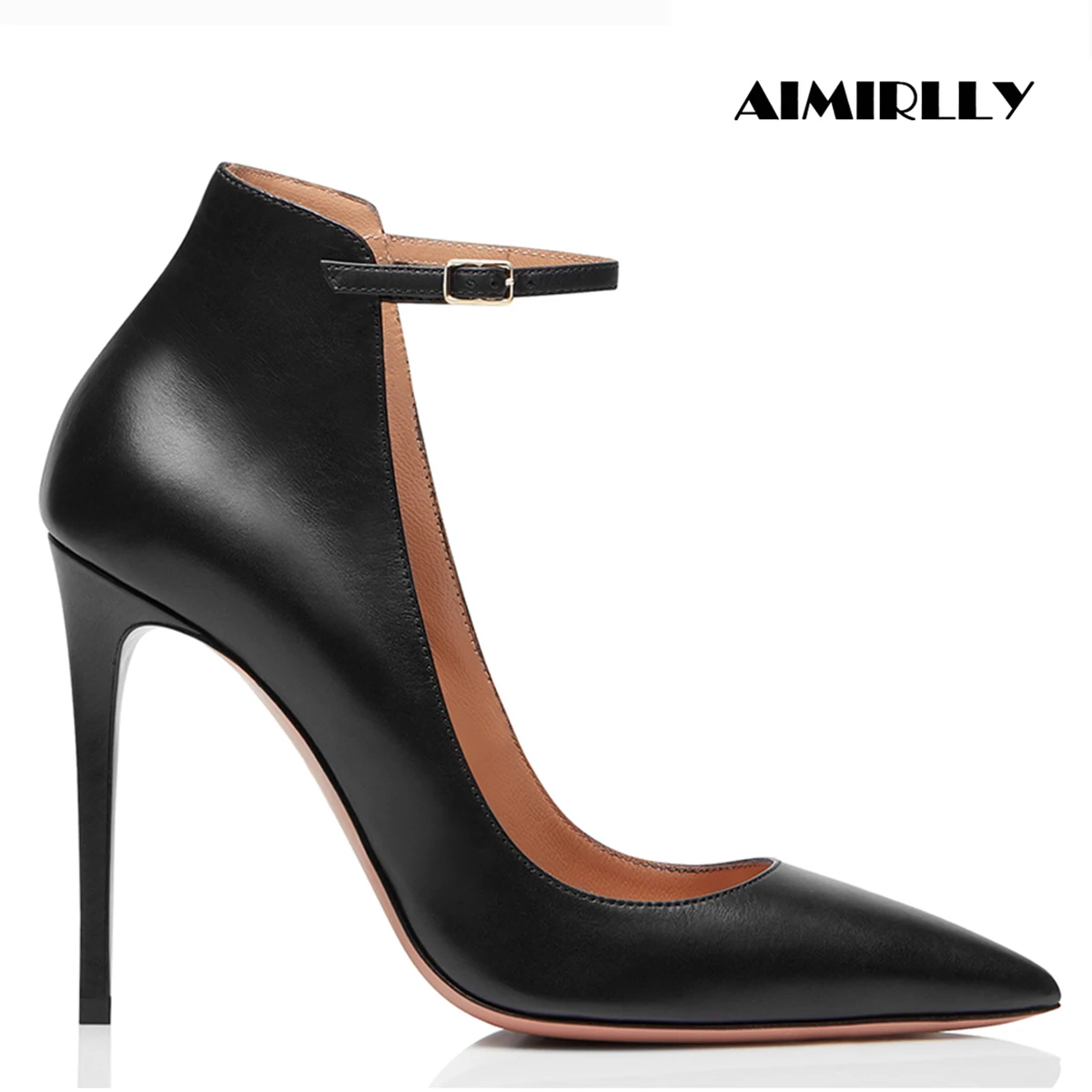 

2024 Elegant High Heels Woman Pointed Toe Pumps Shoes Ankle Strap Ladies Party Work & Career Stilettos Heel Black White