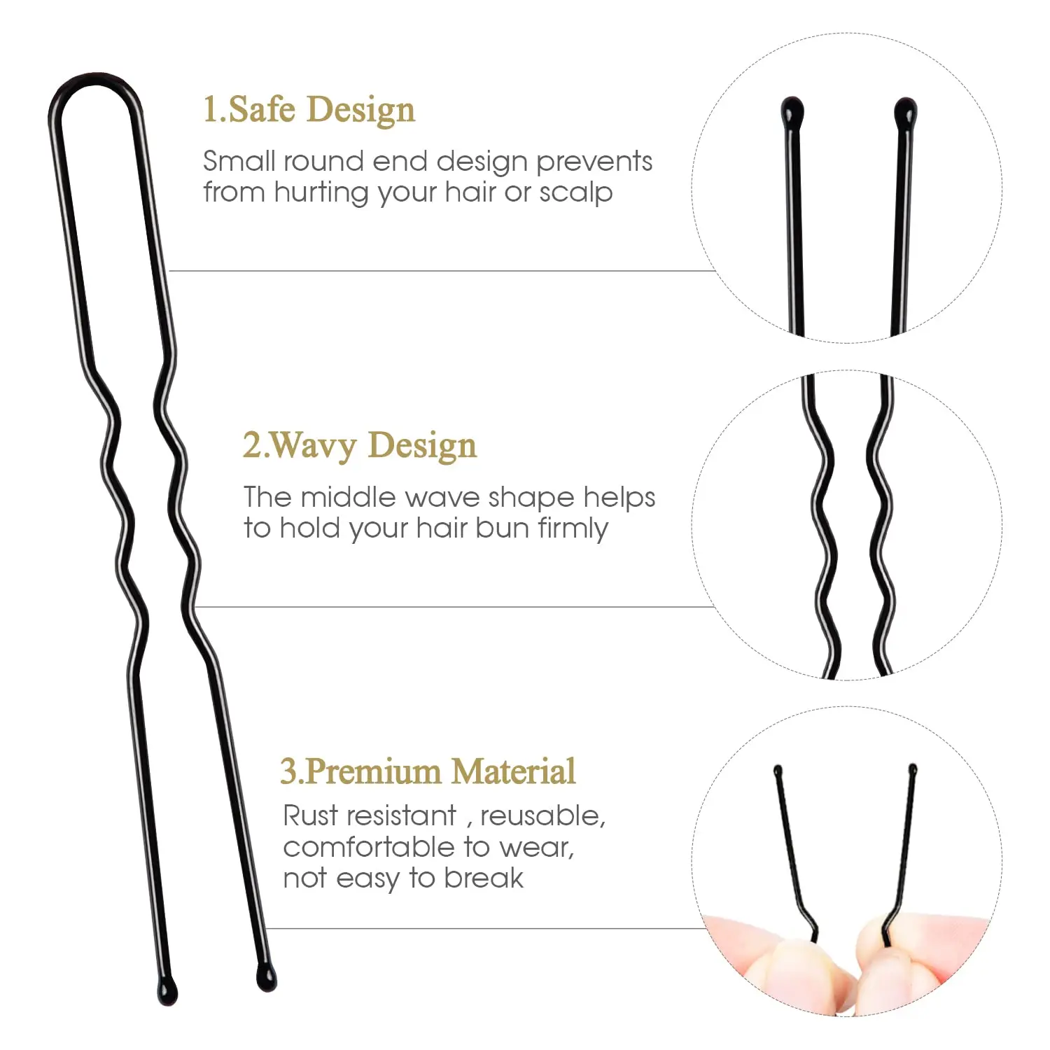 50Pcs 6cm Salon Hair Clip Waved U Shaped Pins Hairpin Black Metal Barrette Styling Hairstyle Tool Hair Accessories For Women
