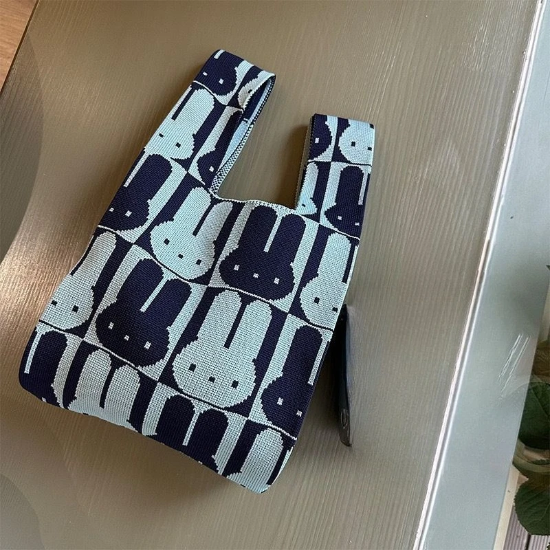 Chic Miffy Knitted Cartoon Tote - Stylish & Spacious Lunch Bag