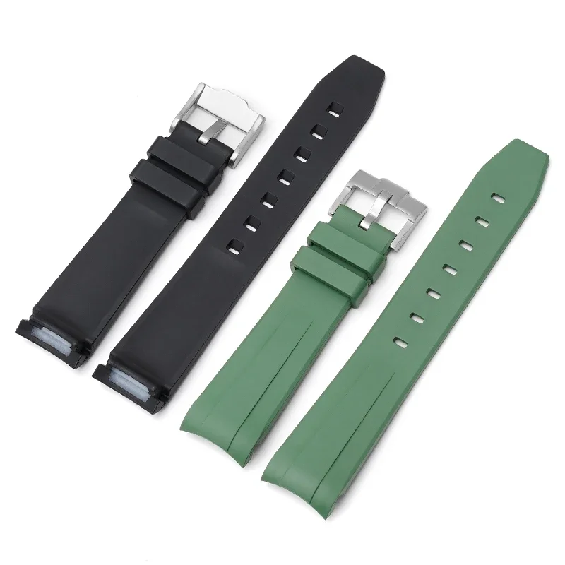 Premium 20mm Fluoro Rubber Strap with Curved End - Sport Waterproof FKM Watch Band (Includes Tools)