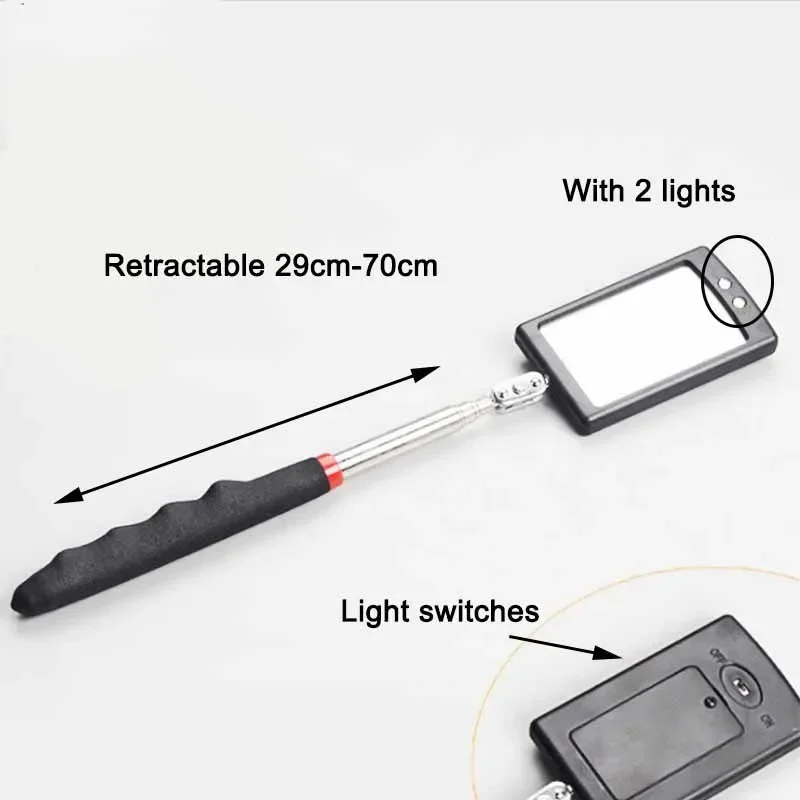 360° Inspection Mirror LED Light Telescoping Mirrors Extend Mechanic Tools Inspection Mirror Telescopic Handle Repairing Tools 6