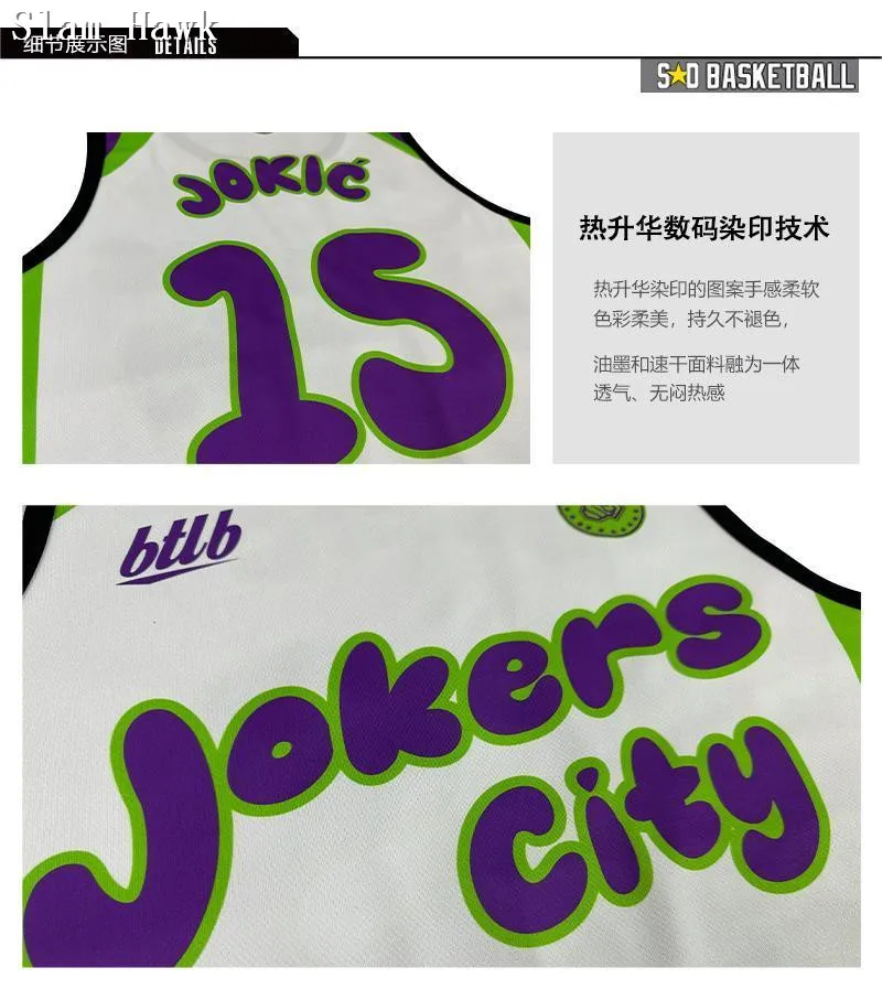 doncic 77# 15# JOKERS CITY jokic America EUR Design Shirts Street Ball Basketball Jerseys SET Shirts Pants
