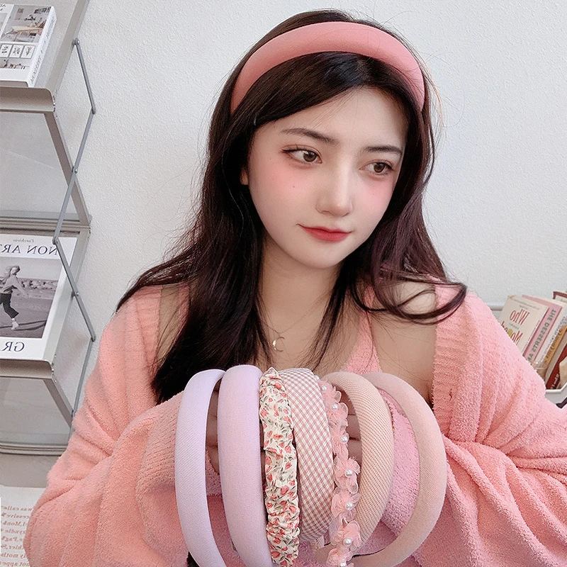 

Женский широкий ободок в Корейском стиле, розовая винтажная мягкая эластичная повязка на голову, утолщенная повязка для волос, аксессуары для волос