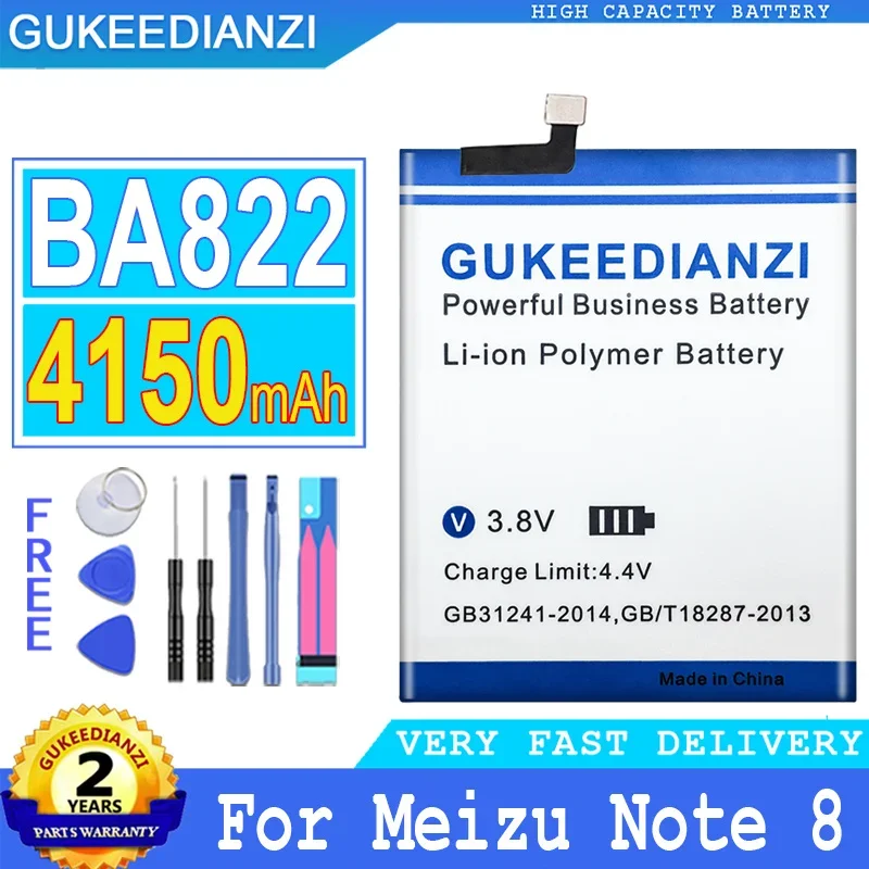 

Аккумулятор GUKEEDIANZI для Meizu Note 8, Note8 смартфон, аккумулятор большой мощности, бесплатные инструменты, BA822, BA 822, M822H, M822Q, 4150 мАч