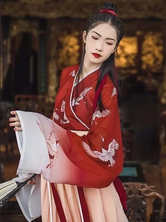 

Женское традиционное китайское танцевальное платье Hanfu в китайском стиле, Женский сказочный костюм для косплея, красная одежда для Хэллоуина Hanfu