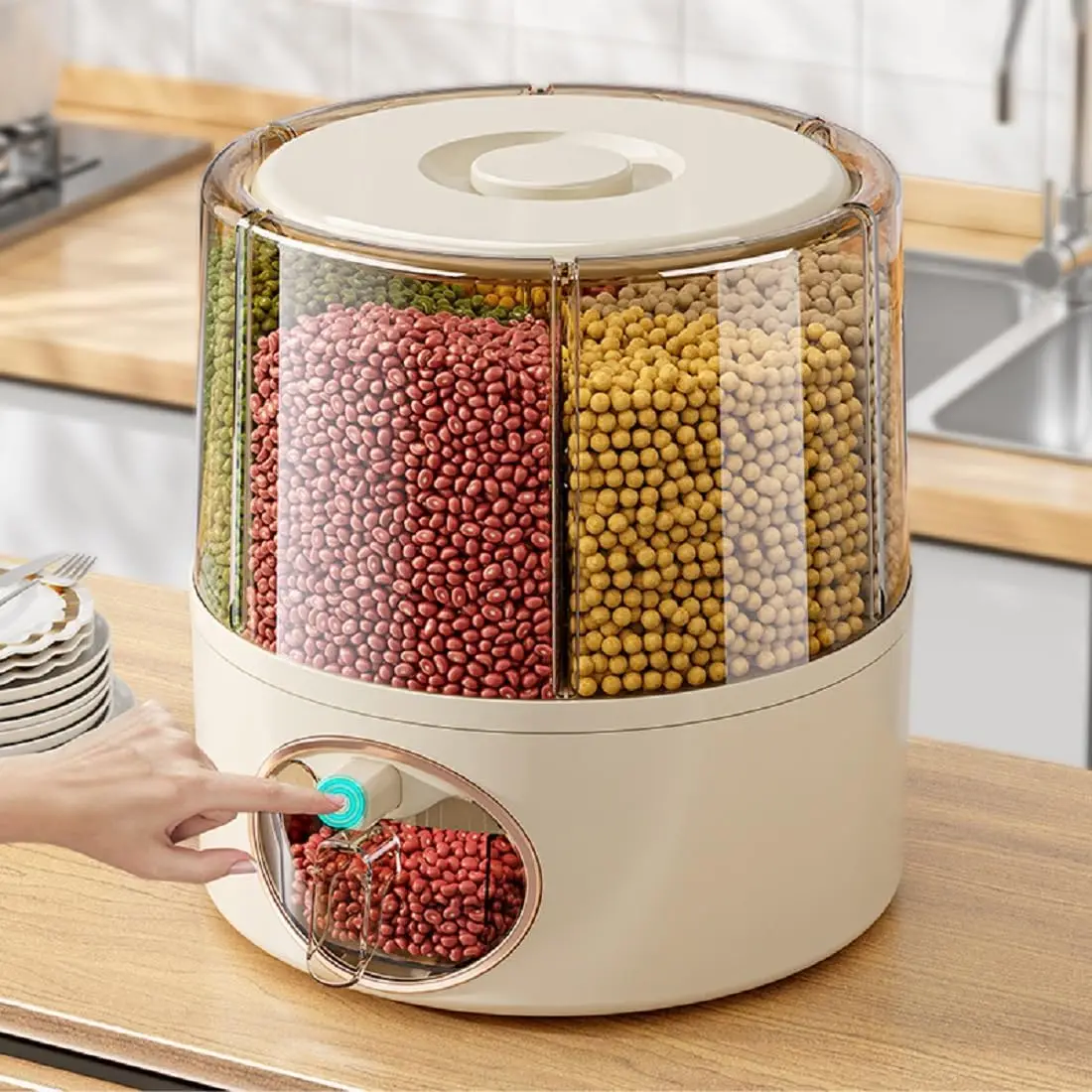 Rice Grain Storage Container Household 360&deg; Rotating Grain Dispenser Insect-proof and Moisture-proof 6-cell Food Sealed Bucket