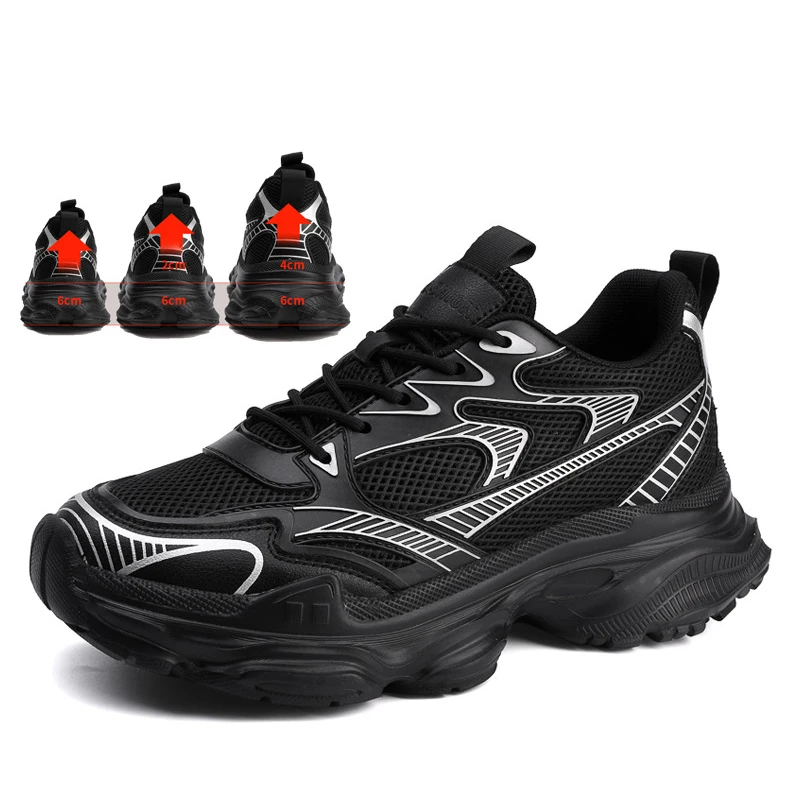 Fashion White Sneakers Hidden Heels Heightening Walking Work Shoes For Men 4/6/8CM Summer Casual Sports Breathable Taller Shoes 5