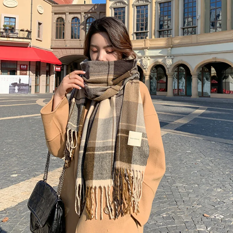 Cashmere Scarf Luxury Plaid Winter Warm Women Long Tassel Shawl