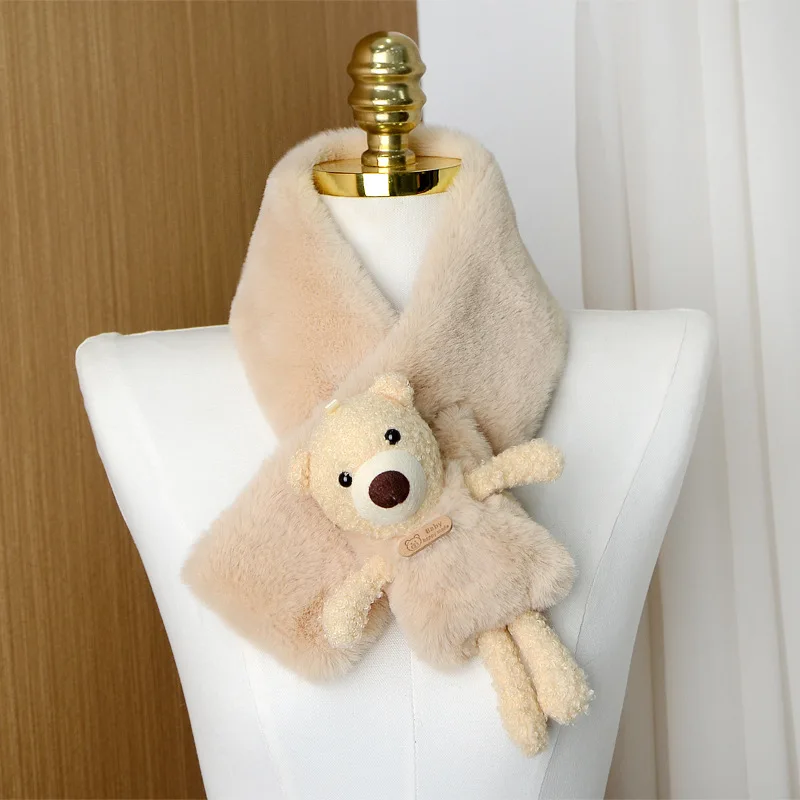 Cartoon Bear Baby Scarf Soft Plush Thicken Winter Warm Newborn Neck Solid Scarves For Kids Baby Girl Boy Infant Scarf