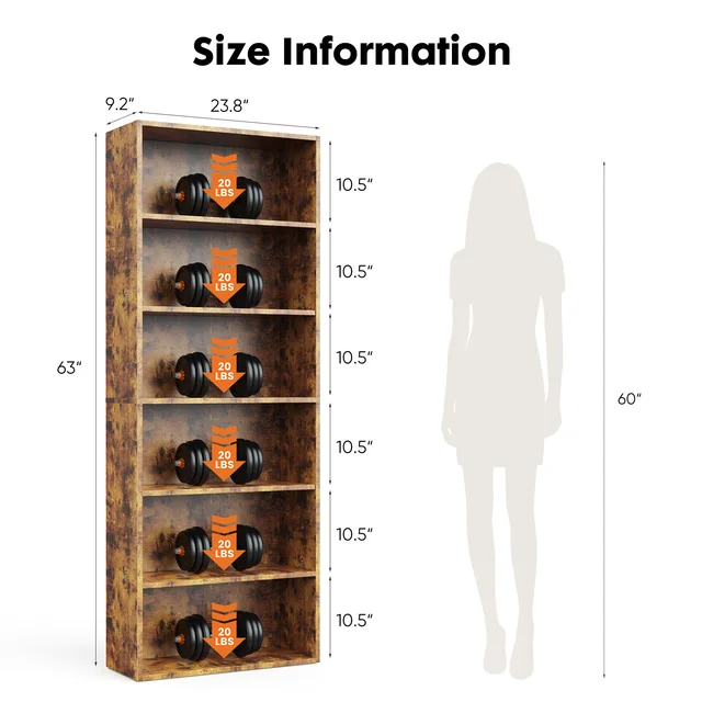9938-39edb4.jpg JHK 6 Tier Wooden Shelf Bookcase 63 Inch Tall Floor Standing Open Bookshelf for Living Room and Home Office Personalized Storage