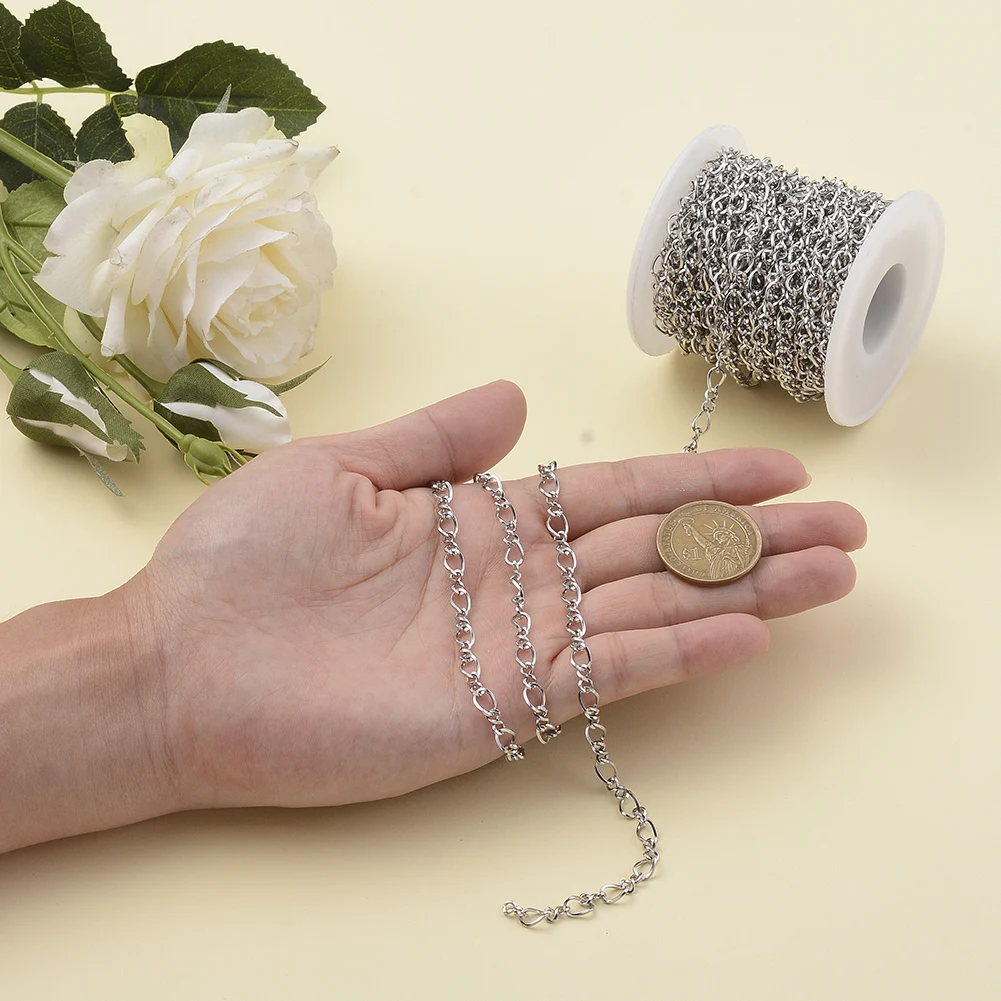 5m/Roll 304 Stainless Steel Stainless  Figaro Chains, With Spool,Steel Color,For Jewelry Making Supplies  Accessories