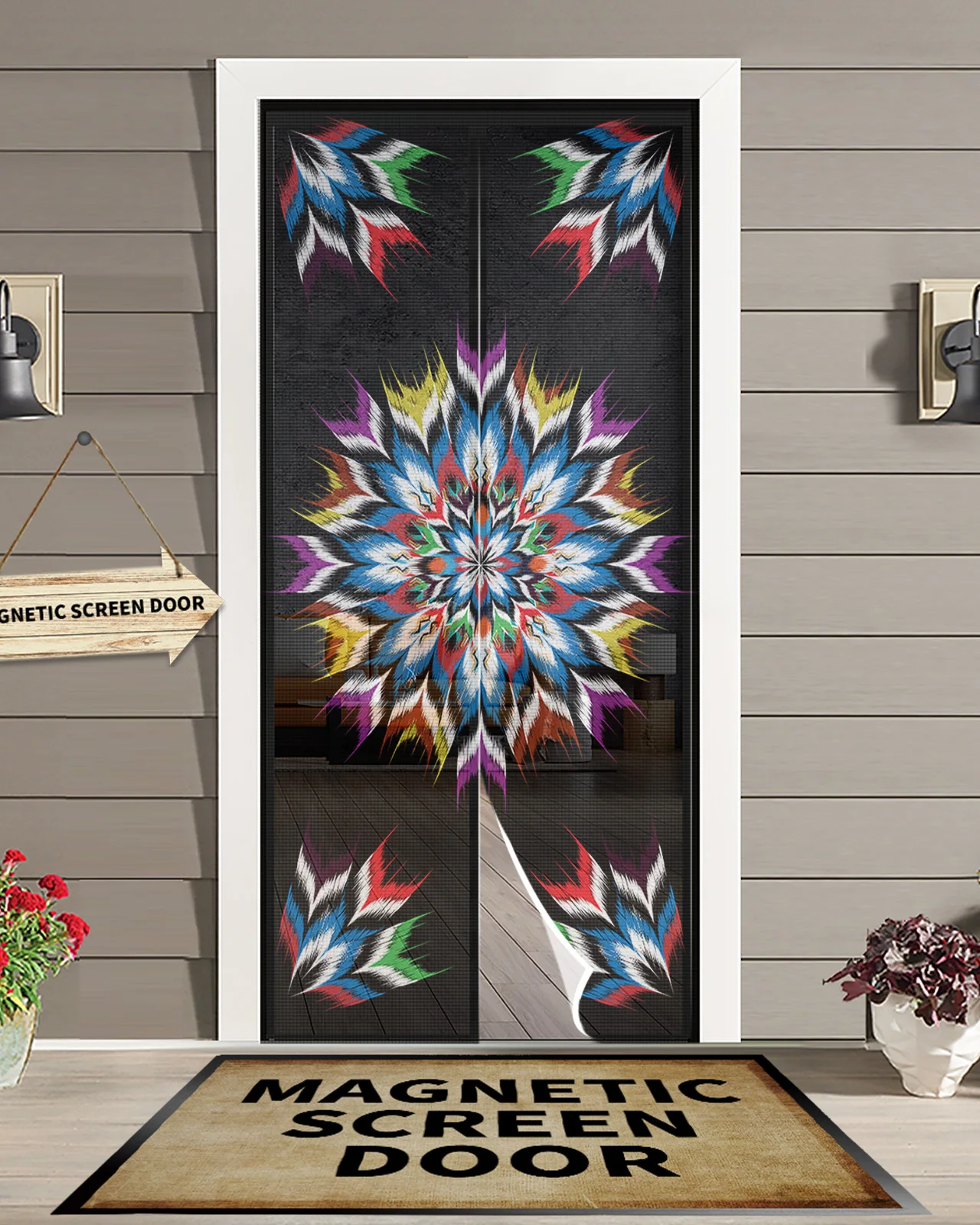 

Aztec Style Textures Summer Magnetic Screen Door Curtain Anti Mosquito Net Insect Fly Bug Kitchen Curtains