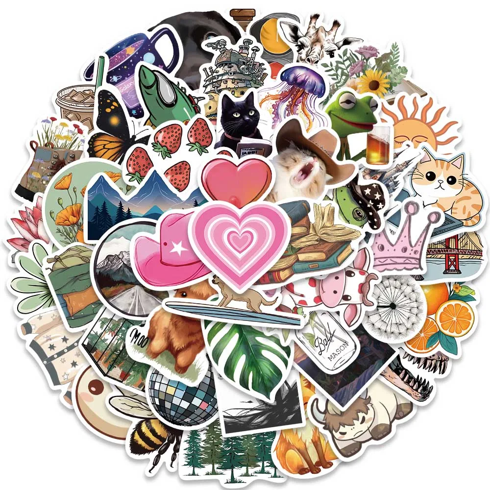 

50pcs Vinyl Laptop Water Bottle Decals Cute Cartoon Anime Aesthetic Stickers For Luggage Guitar Diary Waterproof Graffiti