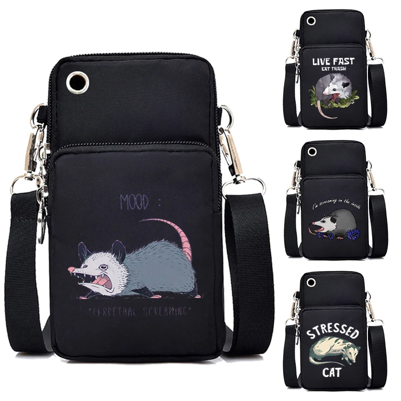 

Забавные кошельки и сумочки с рисунком Opossum, Женская мини-сумка, мультяшная крыса, сумка через плечо, сумка на запястье, унисекс, сумки на плечо