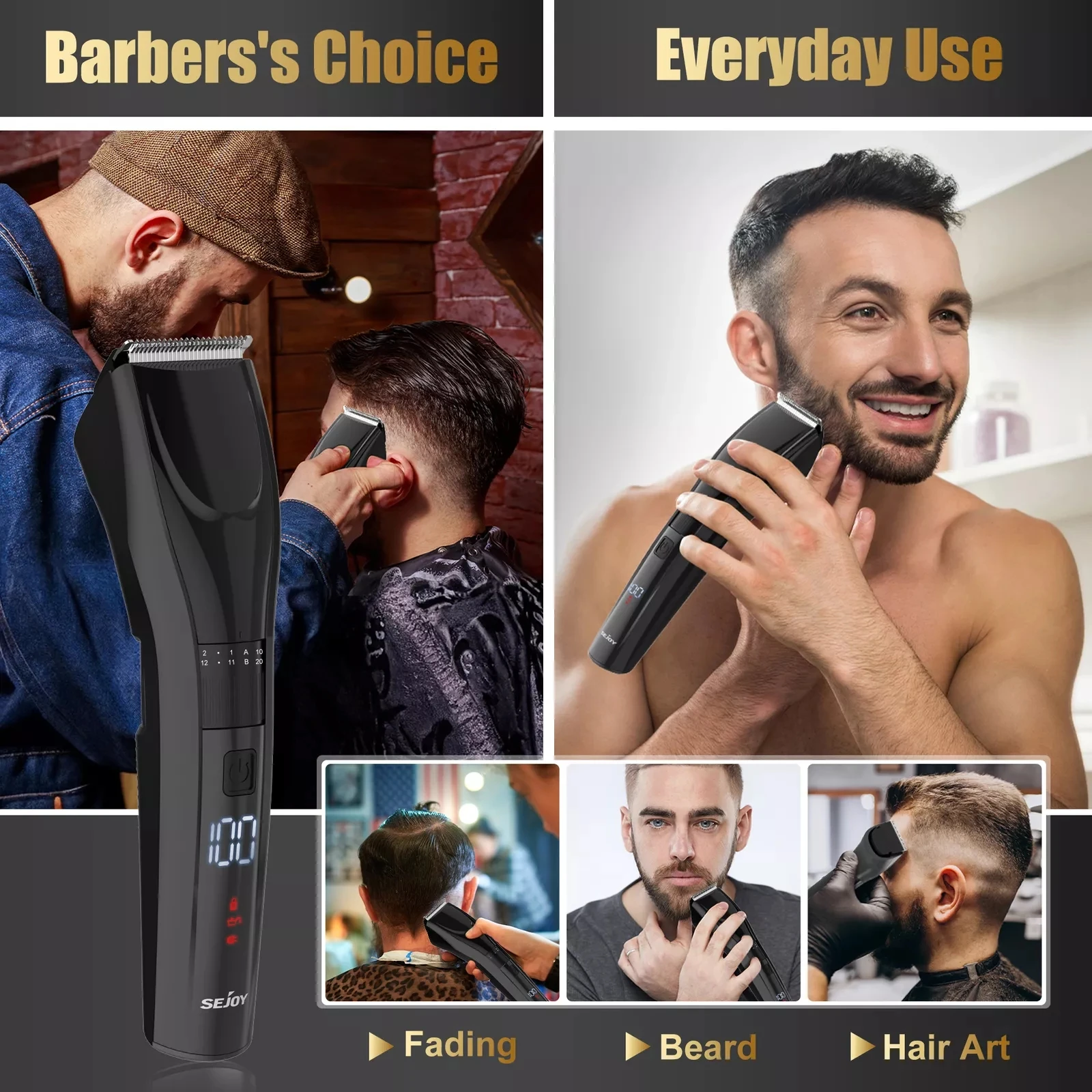 Sejoy  Hair Clippers Body Hair Trimmer Beard Repair Shaving  Electric Men Haircut Machine Barber Shaver 6