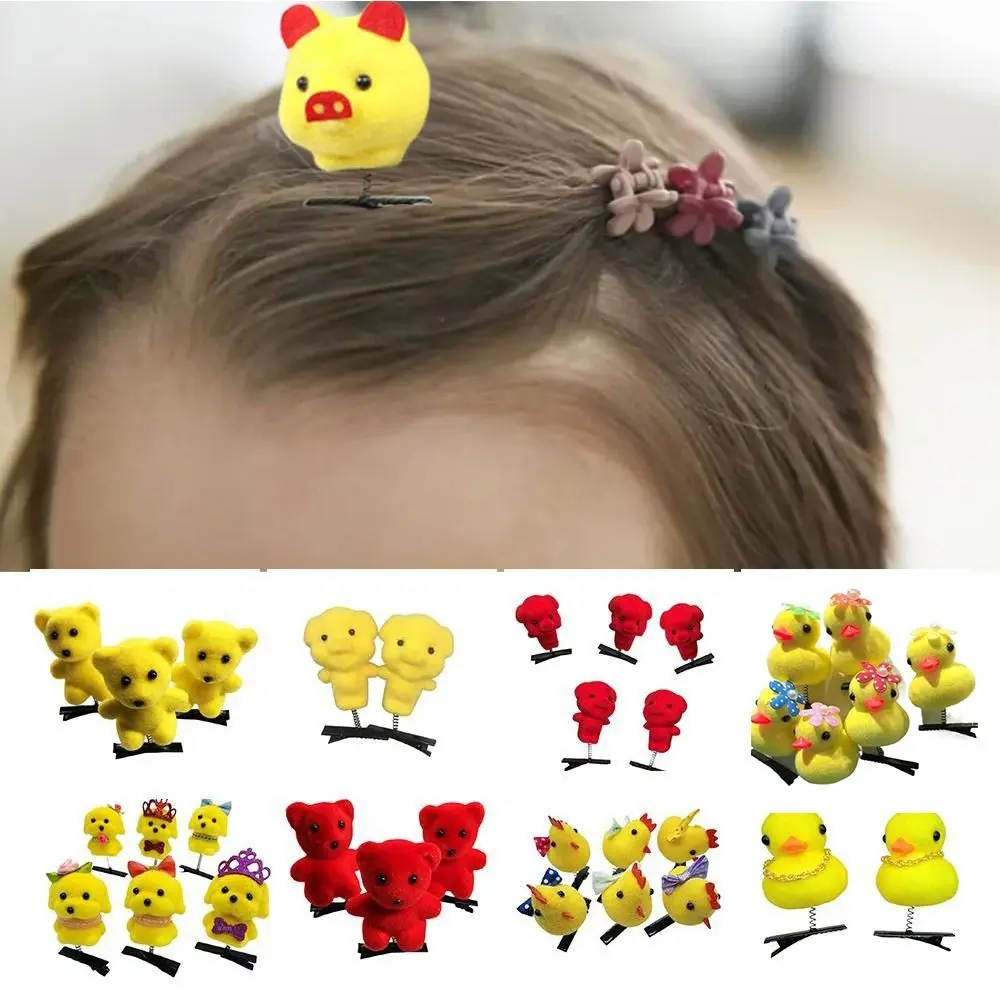 3D Little Yellow Duck Plush Hairpin Funny Bowknot Copricapo Clip A Becco D'Anatra Cartoon Spring Hair Clip Bambini