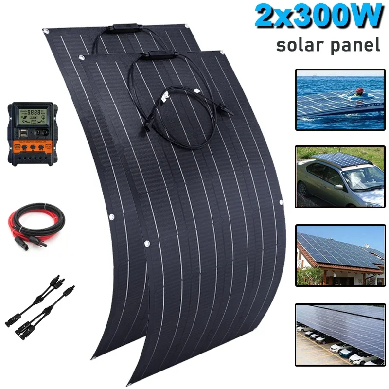 300W 600W Pannello Solare Etfe Flessibile Cella Solare Monocristallina Cavo Fai Da Te Outdoor Car Rv Sistema Di Alimentazione Ricaricabile Impermeabil