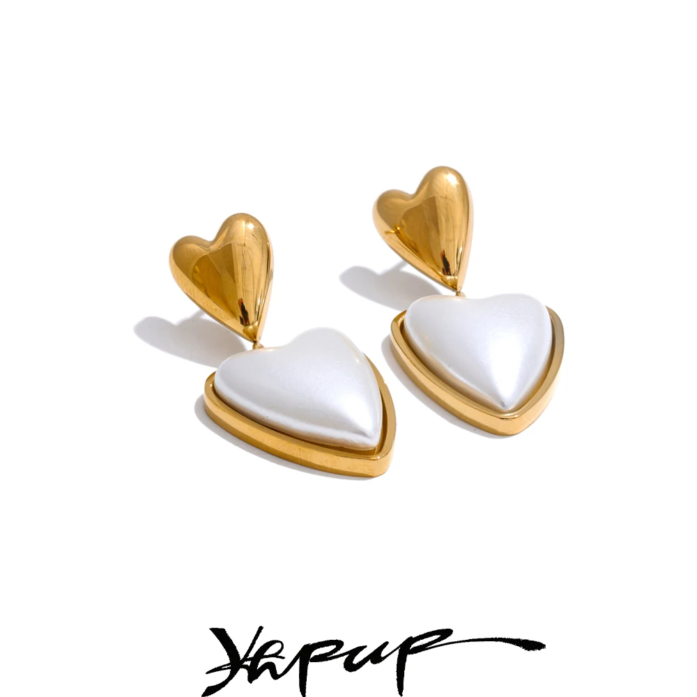 Yhpup Simulated Pearls Heart Love Drop Earrings for Women