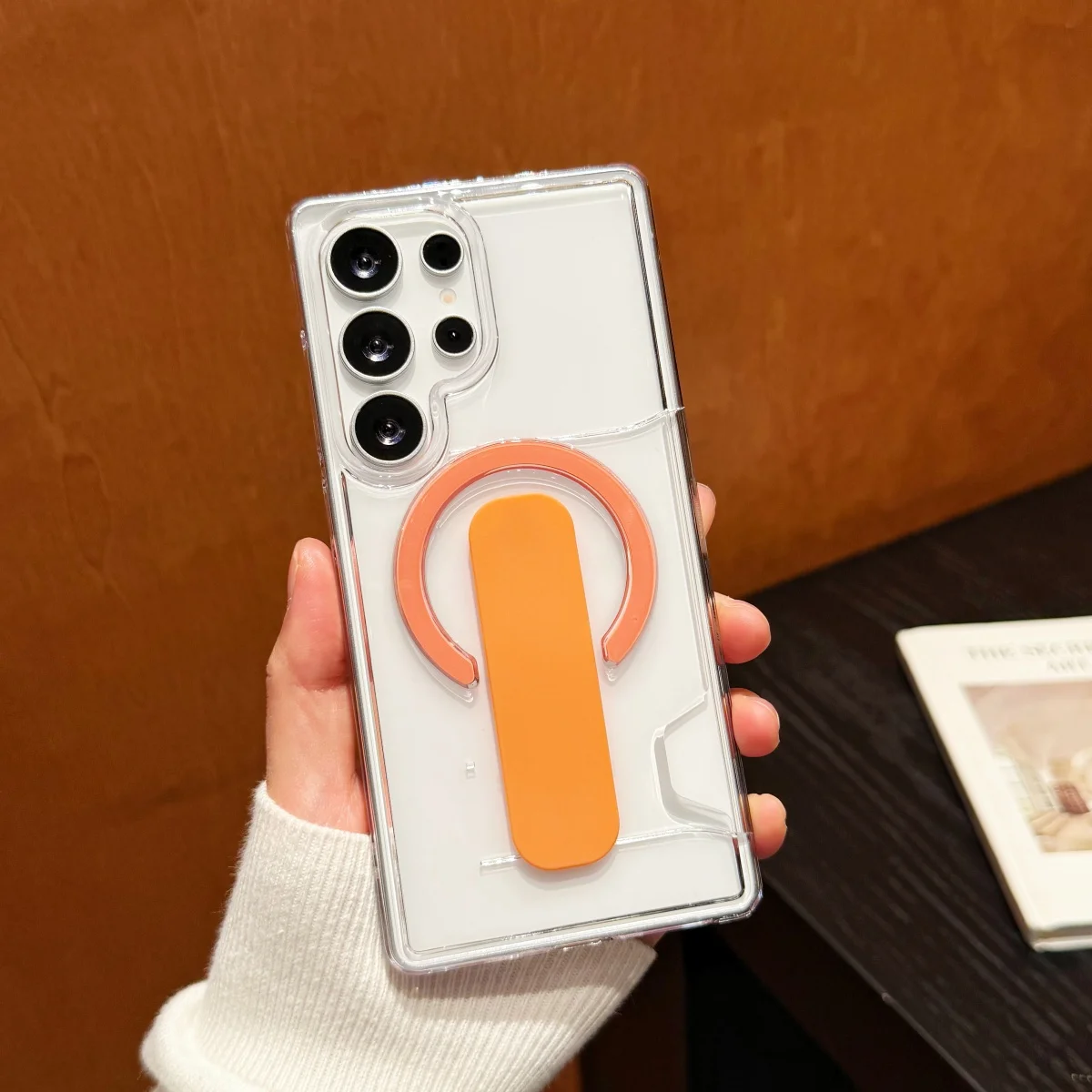Enhanced Magnetic Clear Card Holder Phone Case with Bracket & Wireless Charging Cover