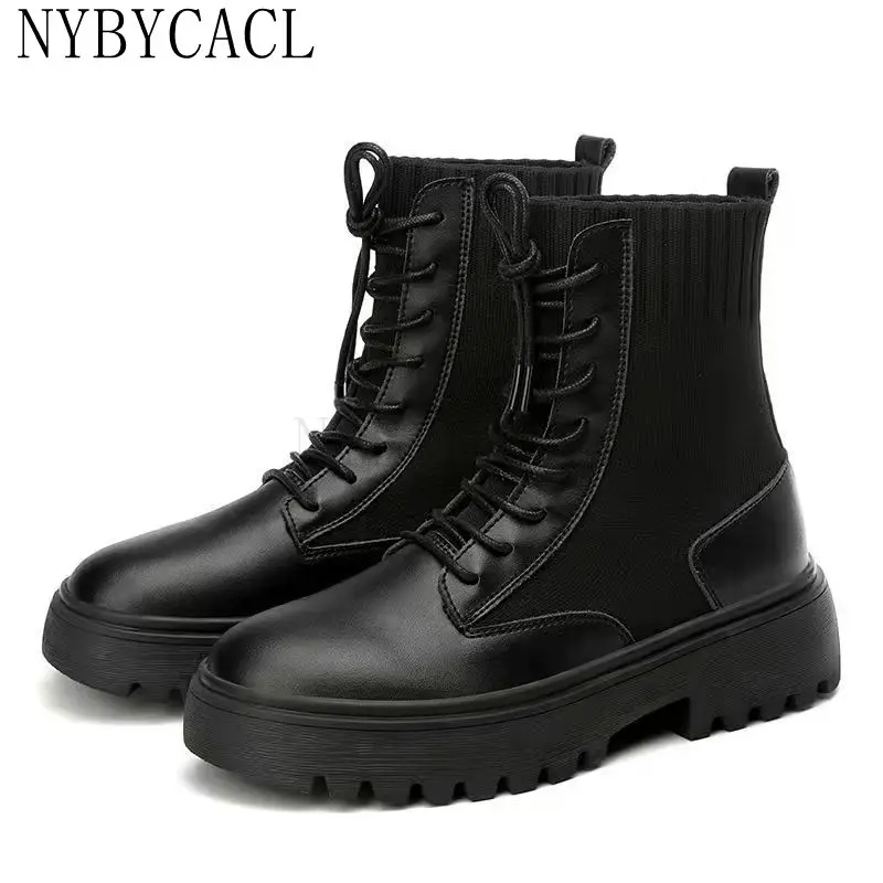 Genuine Leather Platform Boots 2022 Winter Spring Women Warm Comfortable Chunky Fashion Shoes Lace up Ladies Footwear New