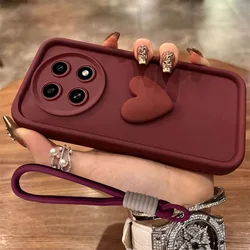 Love Heart Hand Strap Full Package Phone Case Cover for OPPO A6S 4G 5G (Wine)