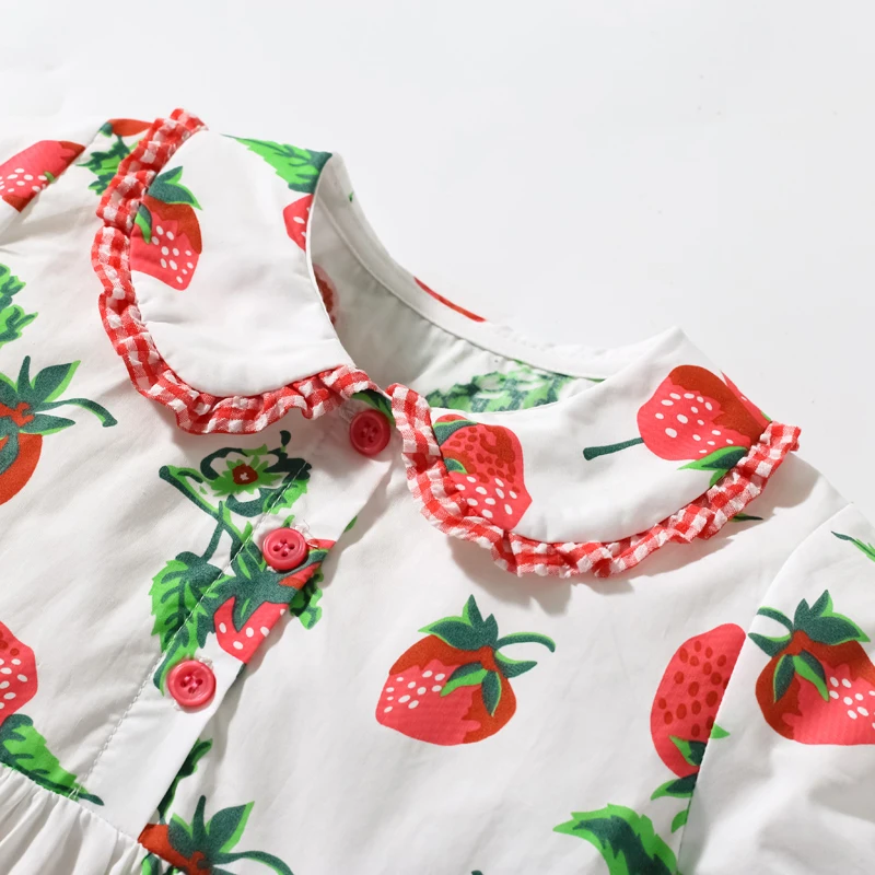Girls Collar Dresses Strawberry Print Kids Elegant Summer Dresses for Kids Clothes Girls Party Dresses
