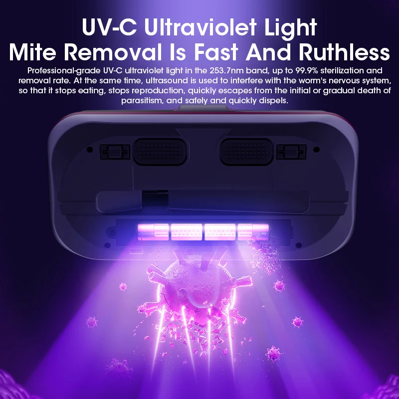 Wireless Vacuum Cleaner Dust Mite Removal UV Mattress Bed Dog Cat Hair Pillows Sofas Carpets Individual Filter Element